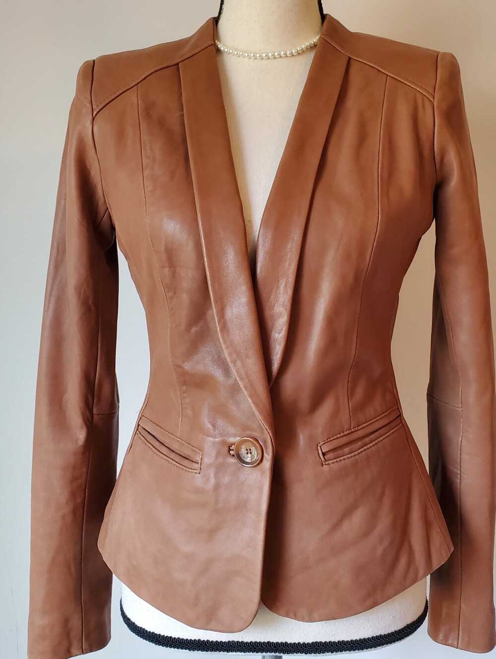 MICHAEL Michael Kors Tan Caramel Color Leather Blazer Jacket Women Size XS